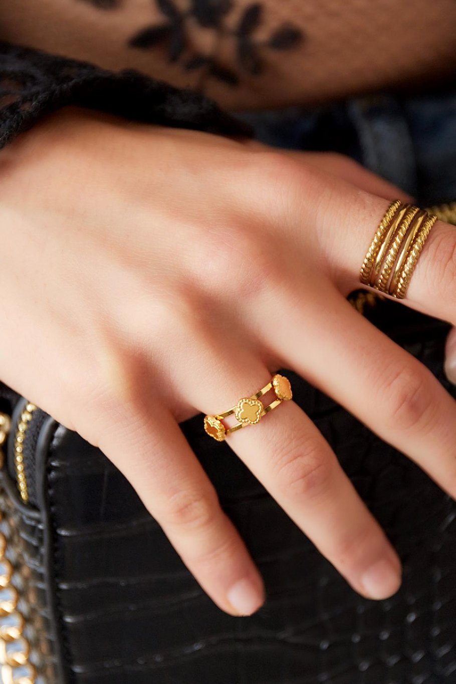 Edelstahl Ring 3 Kleeblätter gold | useful Beauty