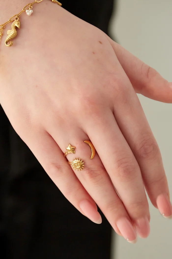 Edelstahl Ring Stern Mond Sonne | gold/silber | useful Beauty
