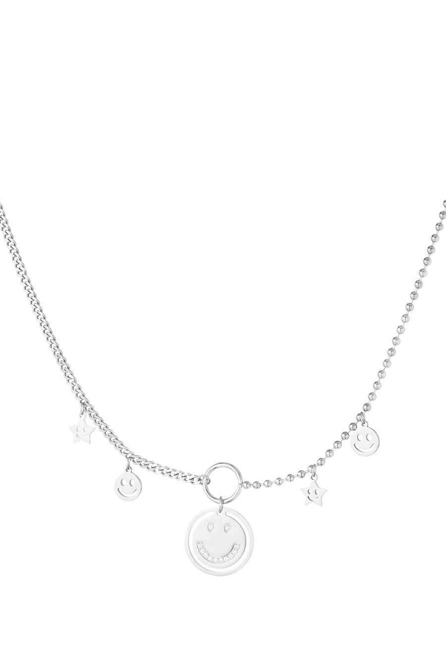 Silberne Smiley Charm Halskette mit Stern- und Smiley-AnhÀngern