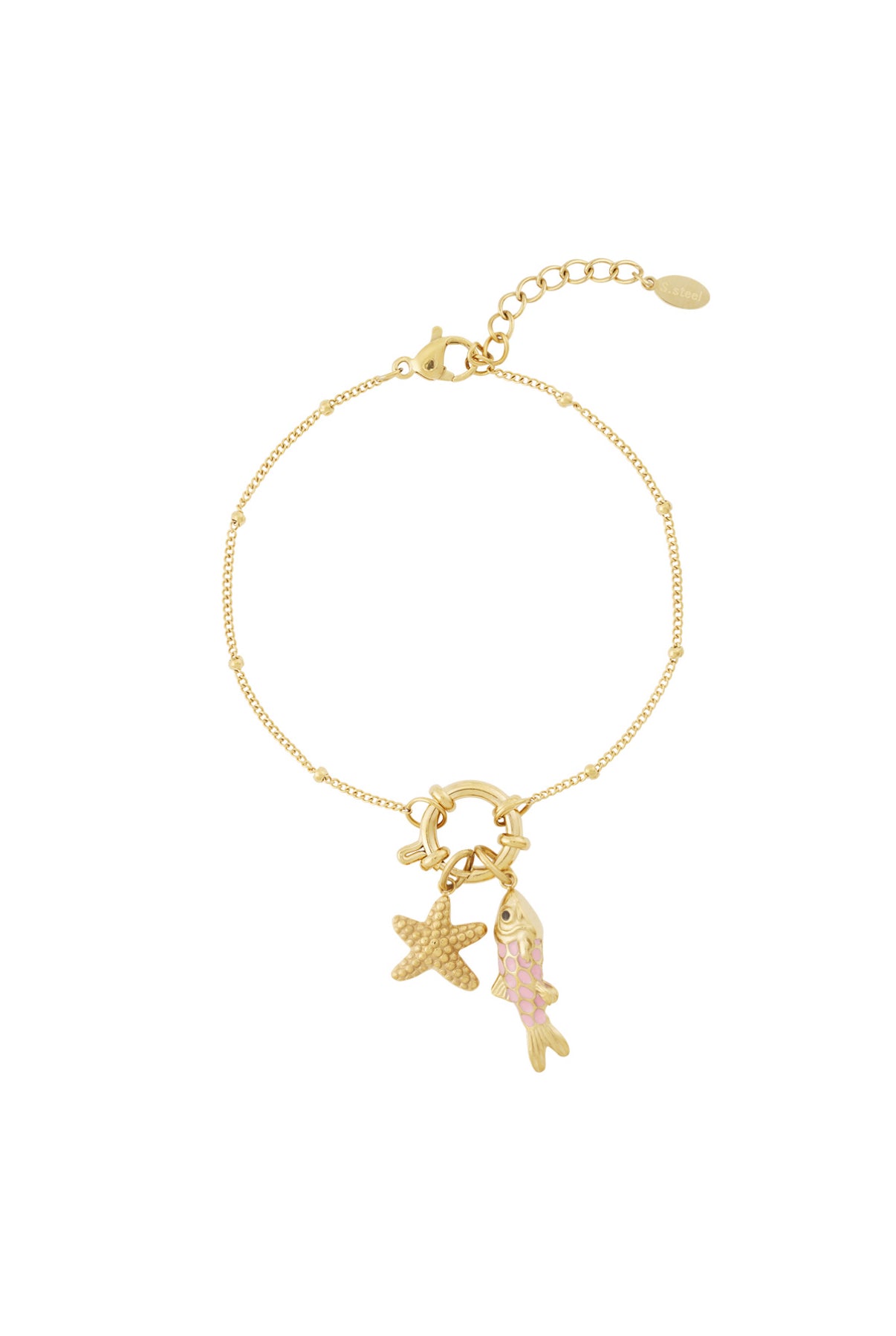 Edelstahl Armband mit abnehmbaren Charms in Form von Fisch, Muschel, Seestern usw.