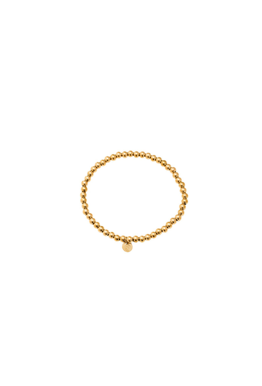 Goldenes Edelstahl Kugelarmband mit Gummizug.
