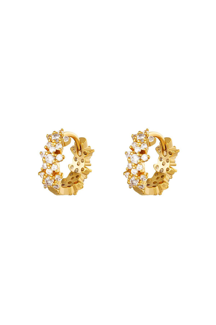 Goldene Mini-Creolen aus Edelstahl mit funkelnden Zirkonia-Steinen – eleganter Ohrschmuck.