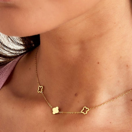 Edelstahl Halskette Kleebätter Blumen | gold/silber | useful Beauty - useful Beauty 