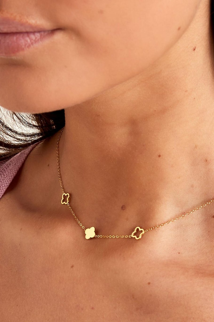 Edelstahl Halskette Kleebätter Blumen | gold/silber | useful Beauty - useful Beauty 