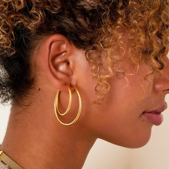 Edelstahl Kreolen groß schmal gold | useful Beauty - useful Beauty 