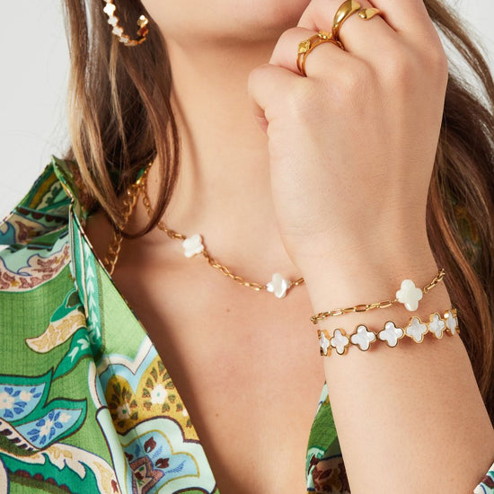 Armreif gold Perlmutt Kleeblätter | useful Beauty - useful Beauty 