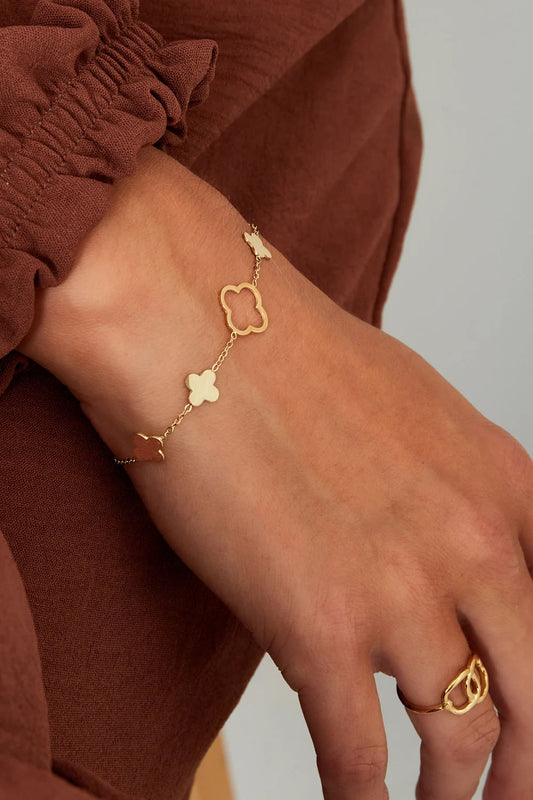 Edelstahl Armband verschiedene Kleeblätter Gold