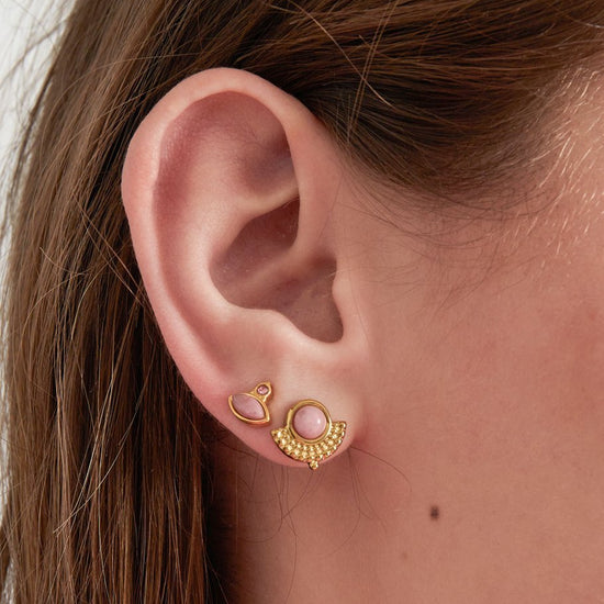 Edelstahl Ohrstecker Kleopatra rosa Naturstein gold | useful Beauty - useful Beauty 