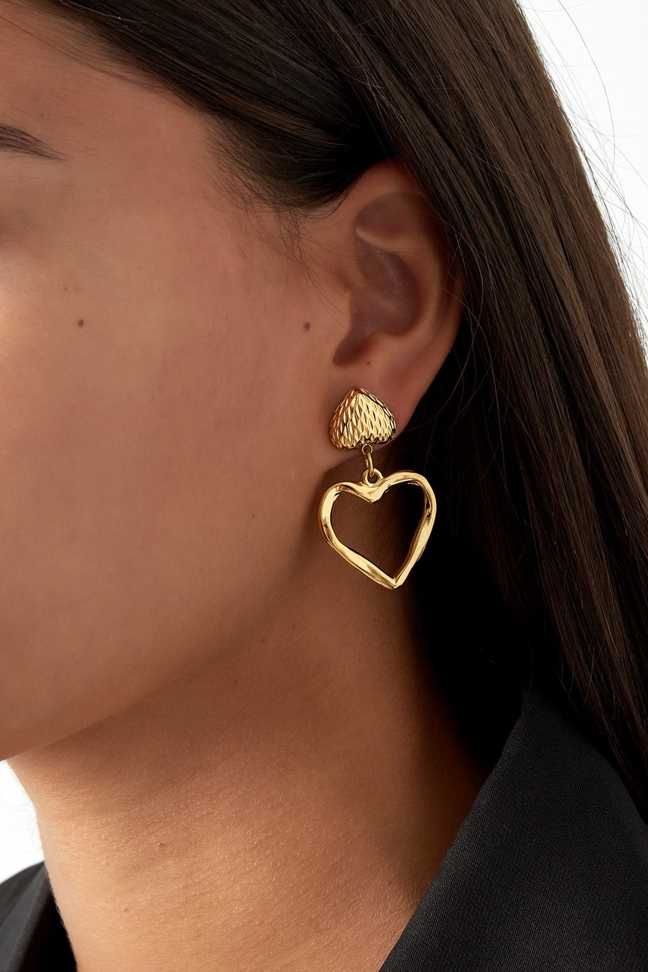 Edelstahl Hängeohrringe zwei Herzen gold | useful Beauty - useful Beauty 