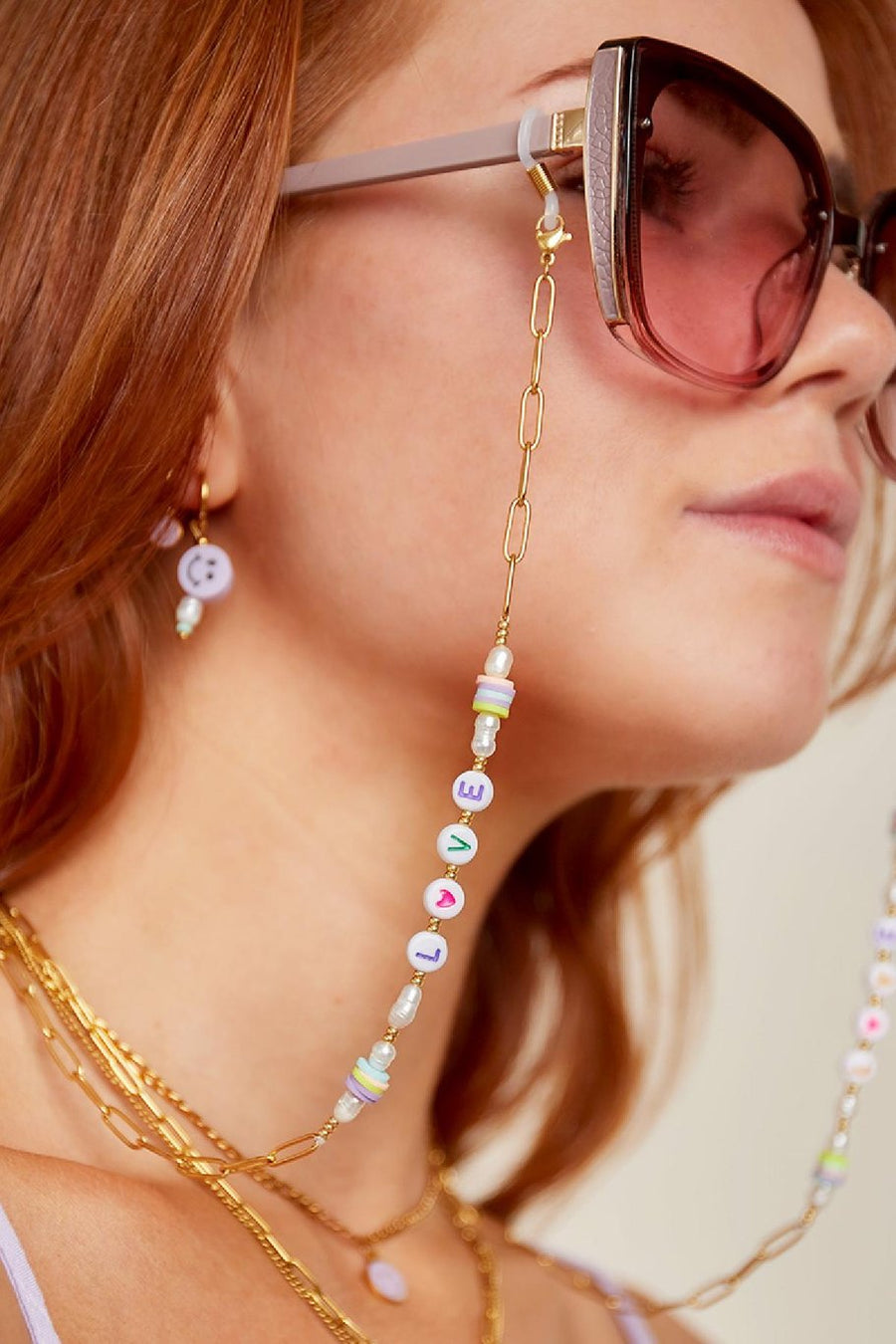 Brillenkette gold bunte Perlen | useful Beauty - useful Beauty 