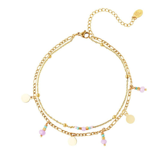 Fußkettchen gold doppelreihig Lila Perlen | useful Beauty - useful Beauty 