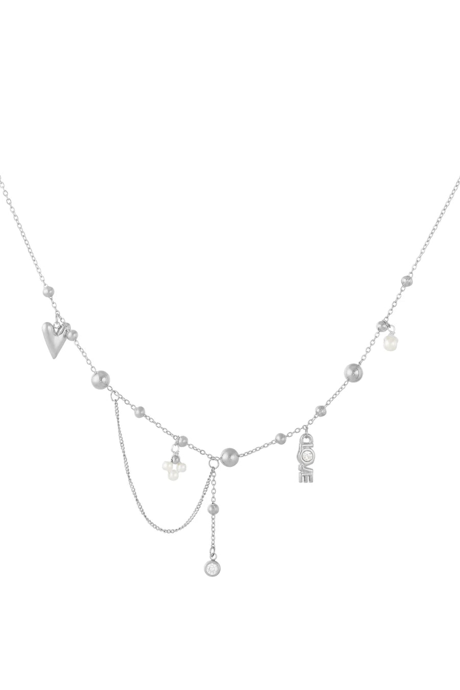 Edelstahl Charm Halskette – Herz, Perle & Love Charm | useful Beauty