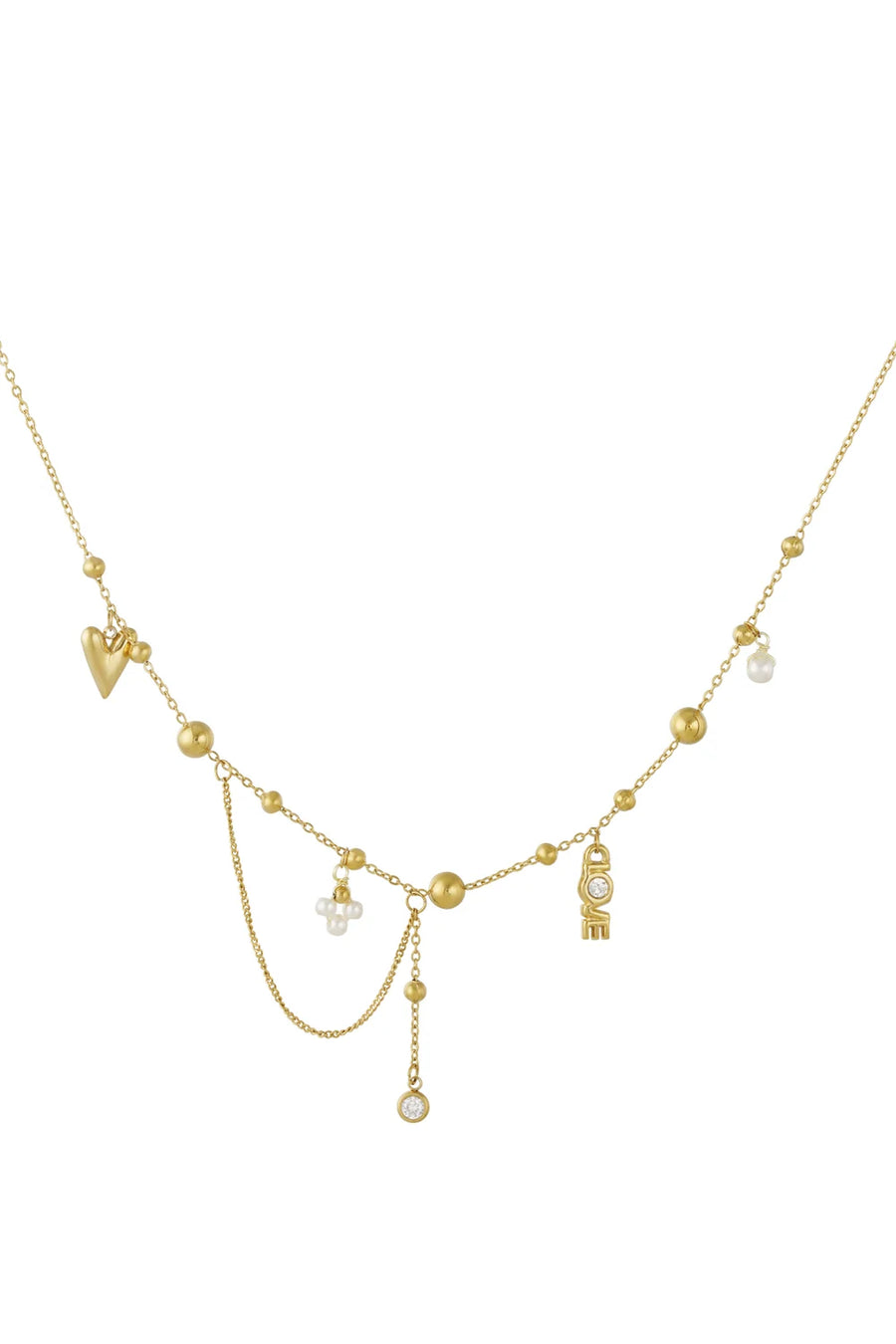Edelstahl Charm Halskette – Herz, Perle & Love Charm | useful Beauty