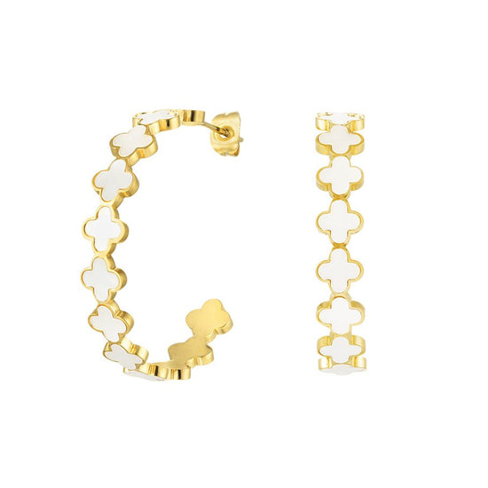 Creolen Kleeblatt weis Perlmutt gold | useful Beauty - useful Beauty 