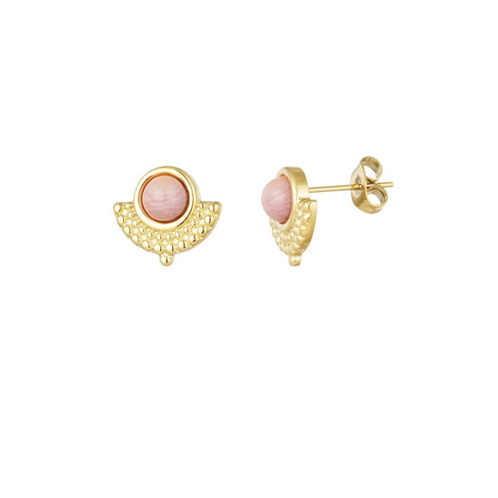 Edelstahl Ohrstecker Kleopatra rosa Naturstein gold | useful Beauty - useful Beauty 