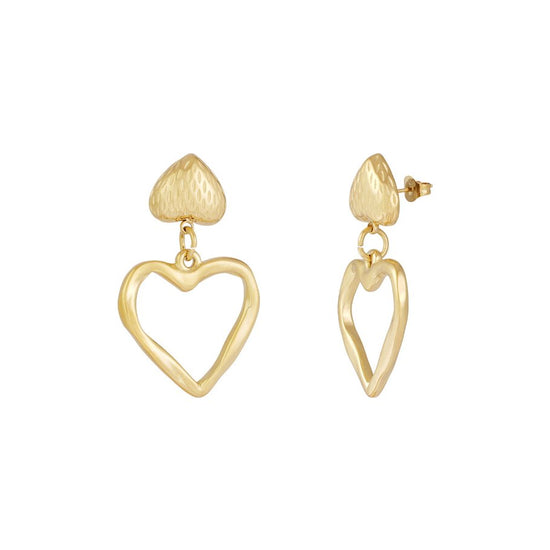 Edelstahl Hängeohrringe zwei Herzen gold | useful Beauty - useful Beauty 