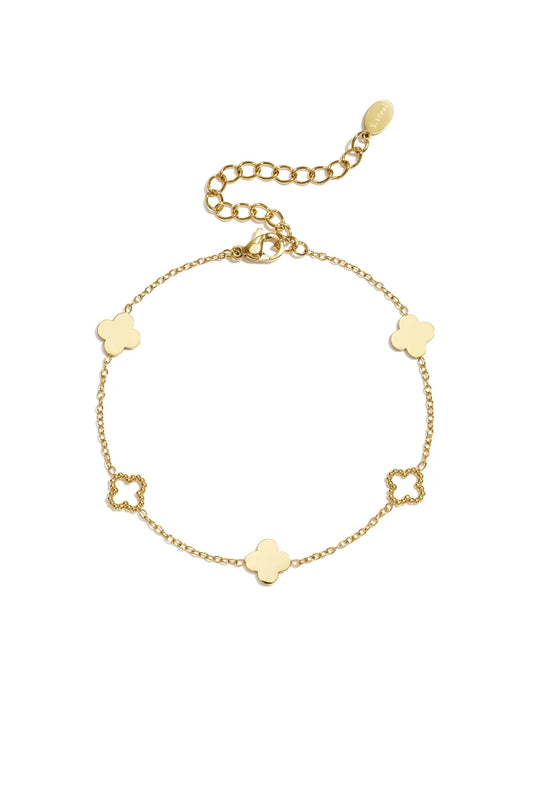 Edelstahl Armband mit diversen Kleeblättern gold