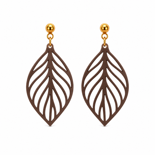 Ohrringe Blatt Ornament Edelstahl Stecker Gold | 3D Druck PLA