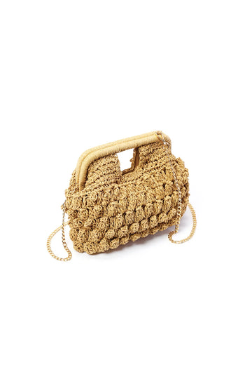 Basttasche Beige mit goldener Kette