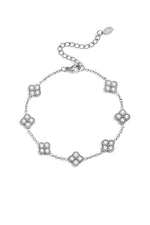 Edelstahl Armband mit Zirkonia-besetzten Kleeblättern