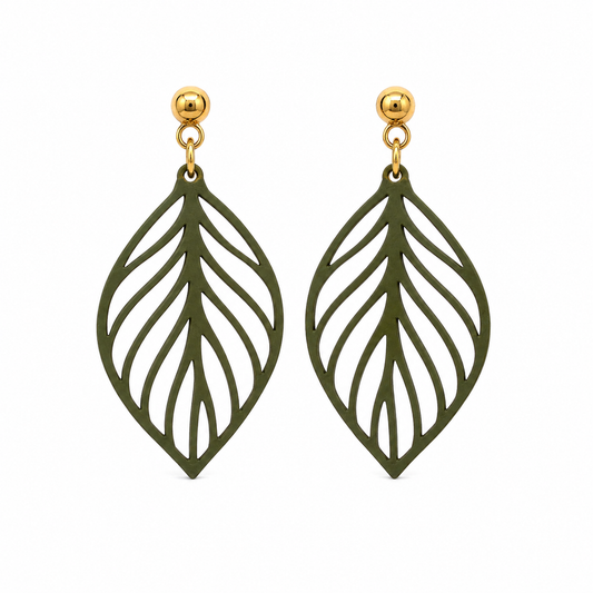 Ohrringe Blatt Ornament Edelstahl Stecker Gold | 3D Druck PLA