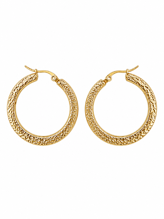 flache Boho Edelstahl Creolen mit Relief Gold