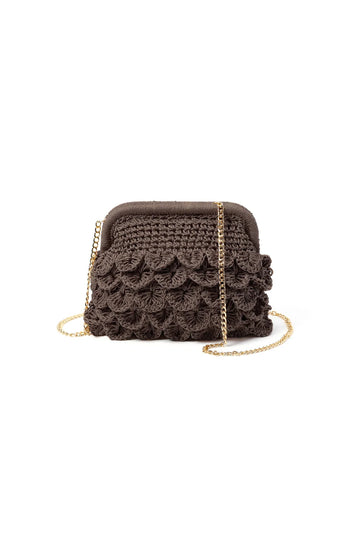 Basttasche Schokobraun mit goldener Kette