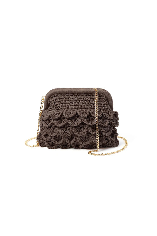 Basttasche Schokobraun mit goldener Kette