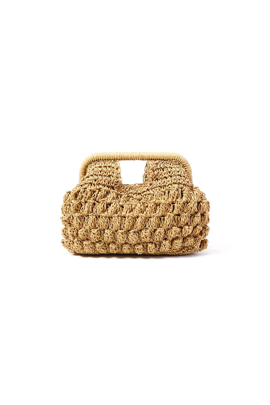 Basttasche Beige mit goldener Kette
