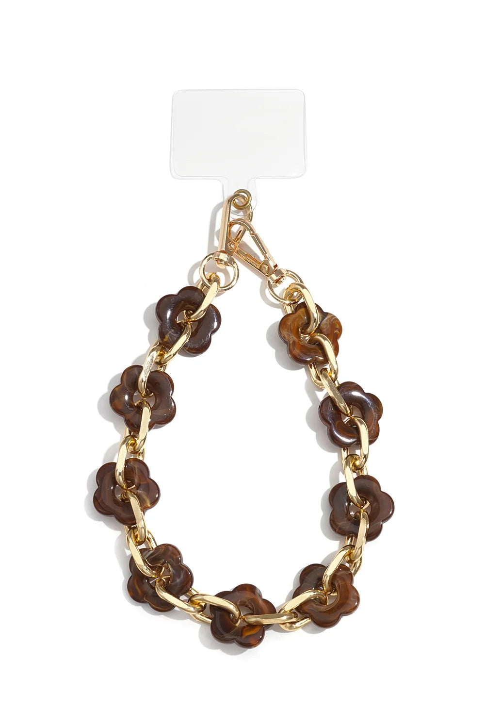 Handykette mit braunen Acryl-Blüten im Tortoise-Look, goldene Kette