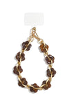 Handykette mit braunen Acryl-Blüten im Tortoise-Look, goldene Kette