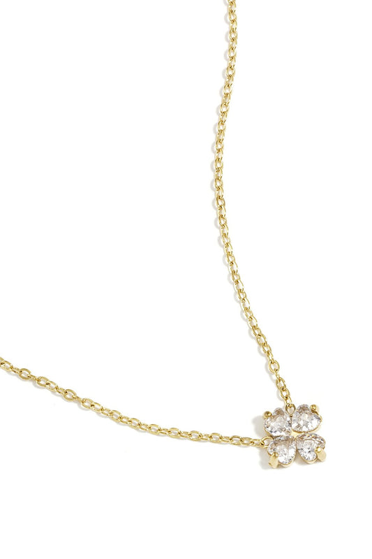 Edelstahl Halskette Zirkonia Kleeblatt Gold