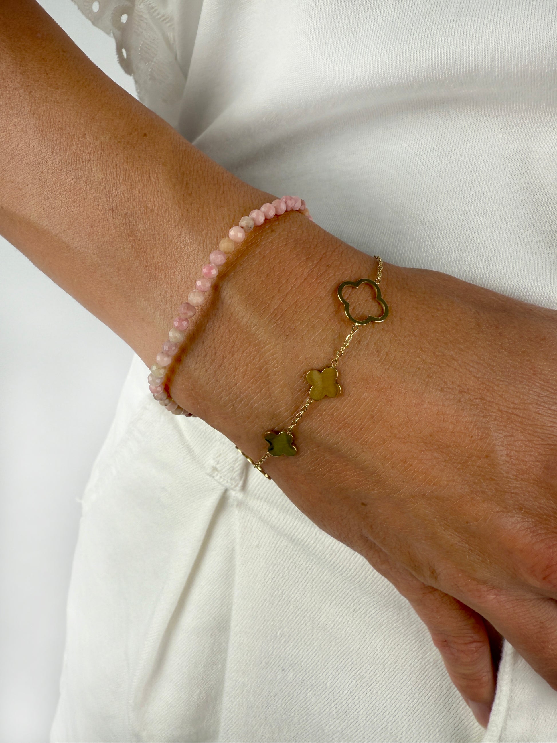 Facettiertes Edelstein Armband aus Rosa Rhodonit.