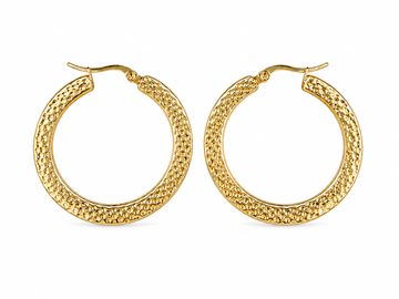 flache Boho Edelstahl Creolen mit Relief Gold