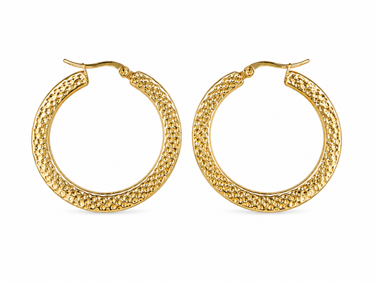 flache Boho Edelstahl Creolen mit Relief Gold