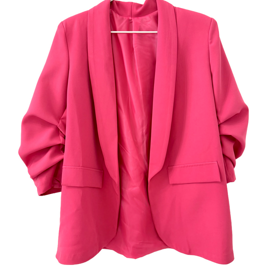 pinker Blazer mit gerafften Ärmeln