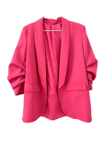 pinker Blazer mit gerafften Ärmeln