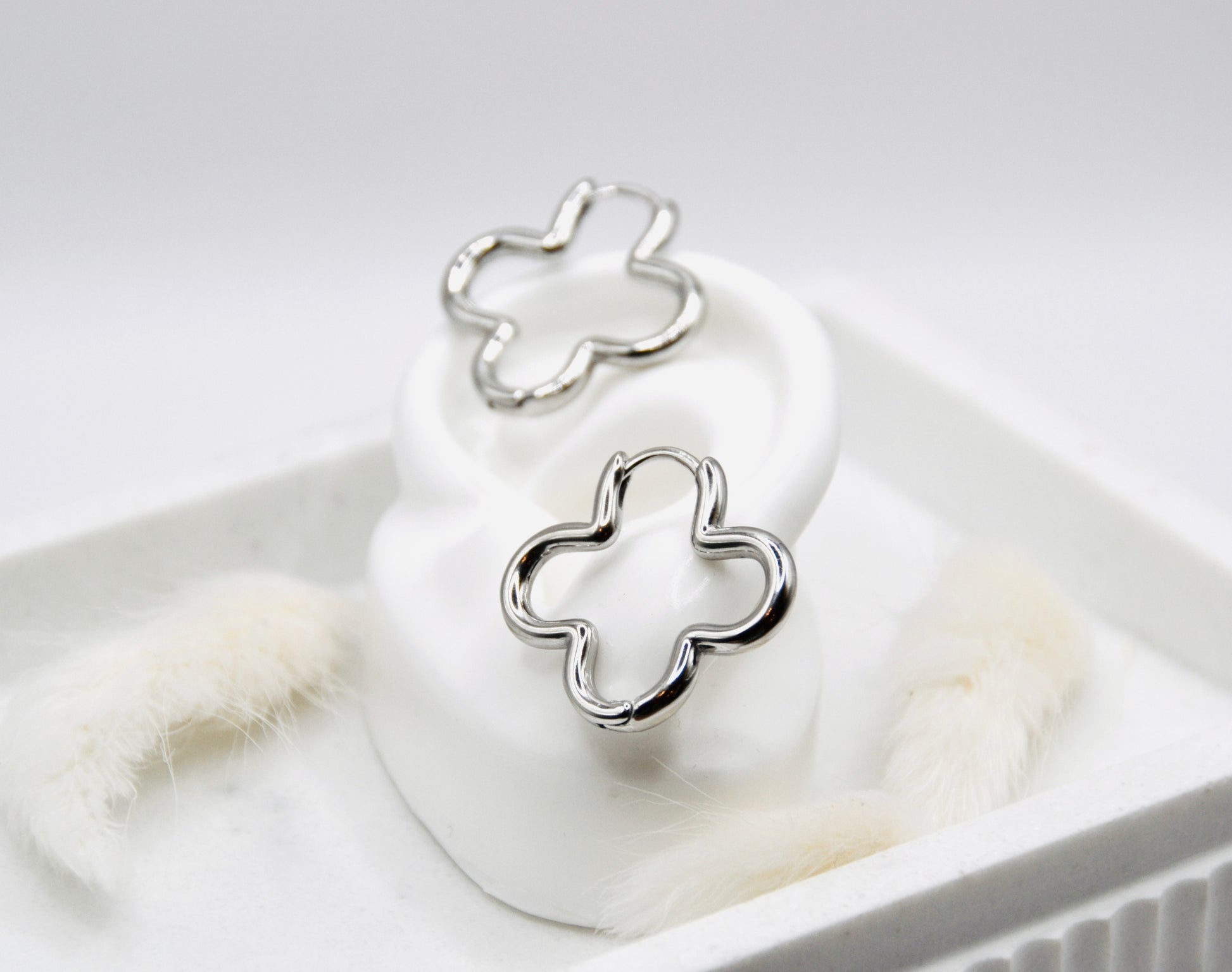 Creolen Kleeblatt silber | 14K goldplated - useful Beauty 