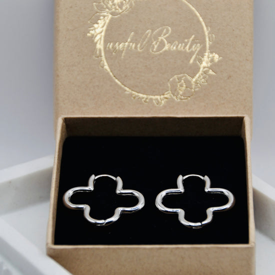 Creolen Kleeblatt silber | 14K goldplated - useful Beauty 