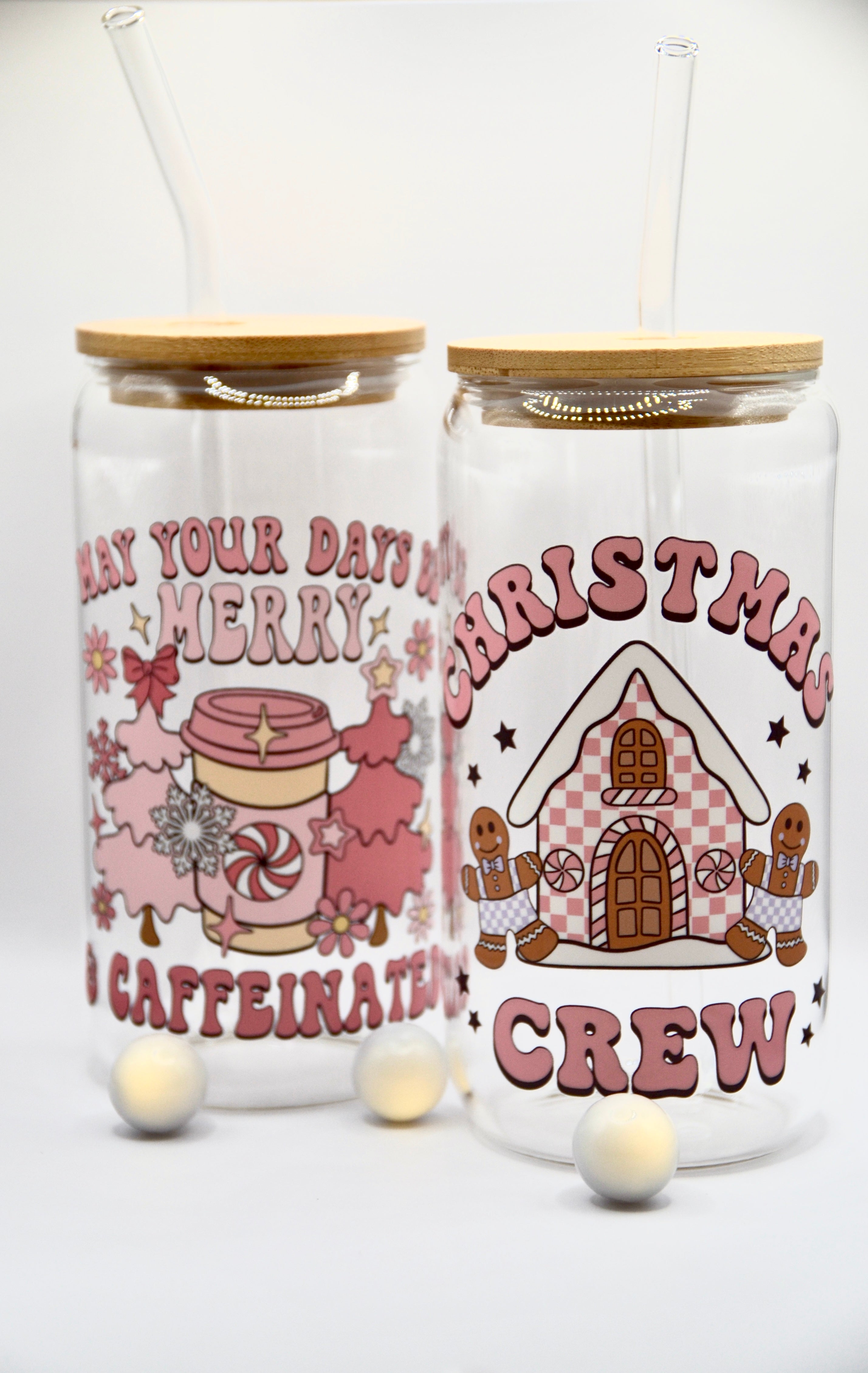 Glasbecher Christmas Edition Bambusdeckel Glasstrohhalm 500ml | useful Beauty - useful Beauty 