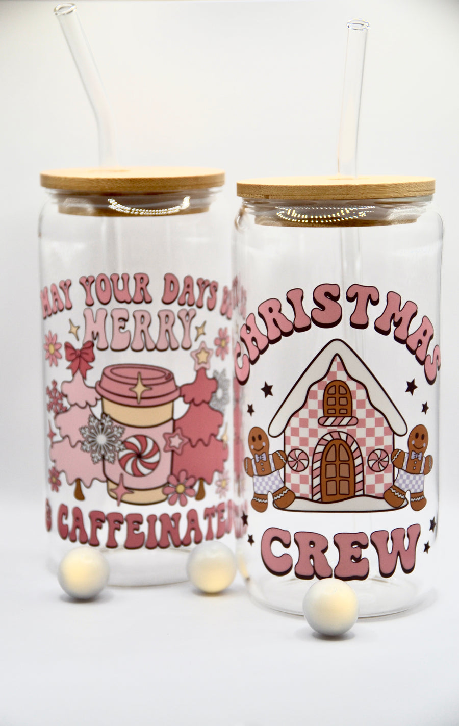 Glasbecher Christmas Edition Bambusdeckel Glasstrohhalm 500ml | useful Beauty - useful Beauty 