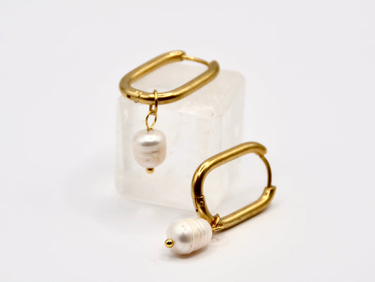 Edelstahl Ohrringe klassisch Süßwasserperle gold  | useful Beauty - useful Beauty 