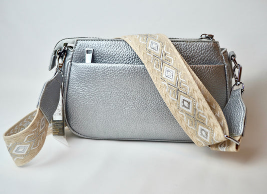 Handtasche klein breiter Gurt | silber/taupe/creme | useful Beauty - useful Beauty 