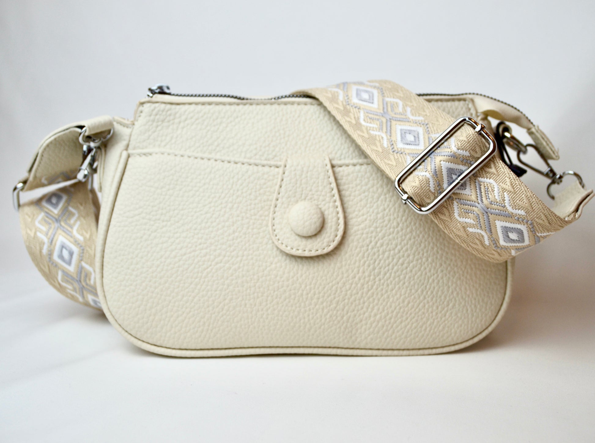 Handtasche klein breiter Gurt | silber/taupe/creme | useful Beauty - useful Beauty 