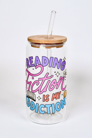 Glasbecher Fiction is Addiction Bambusdeckel Glasstrohhalm 500ml | useful Beauty - useful Beauty 