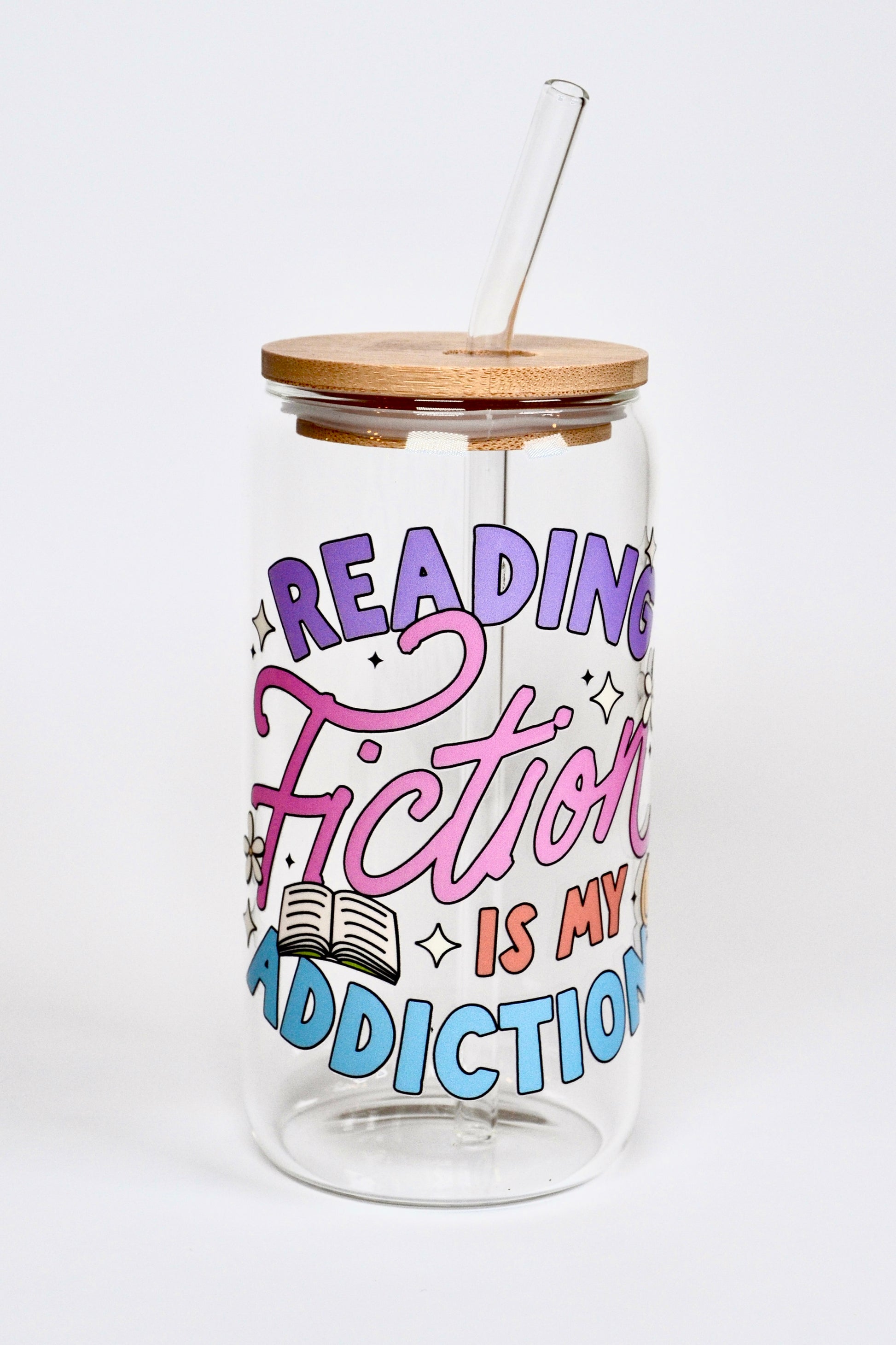 Glasbecher Fiction is Addiction Bambusdeckel Glasstrohhalm 500ml | useful Beauty - useful Beauty 