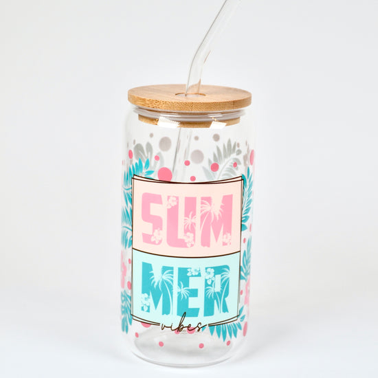 Glasbecher Summer Vibes Bambusdeckel Glasstrohhalm 500ml | useful Beauty - useful Beauty 