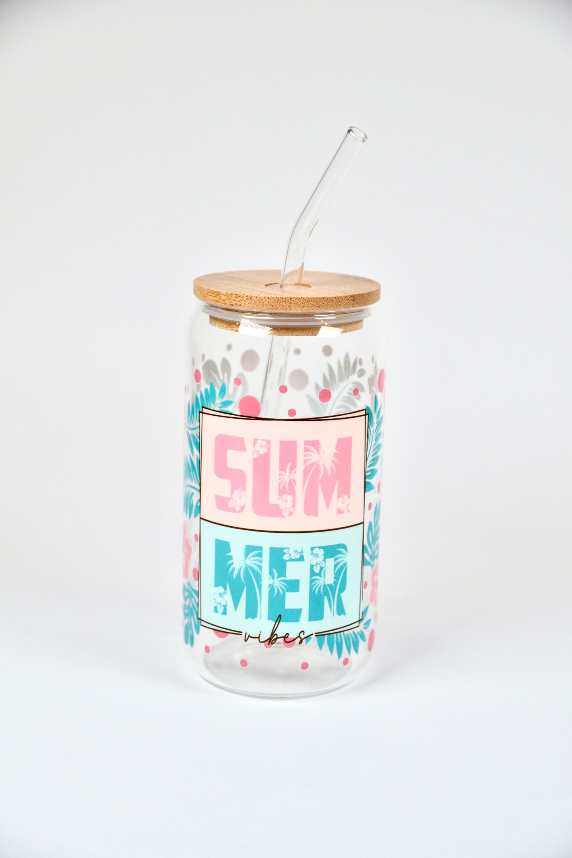 Glasbecher Summer Vibes Bambusdeckel Glasstrohhalm 500ml | useful Beauty - useful Beauty 