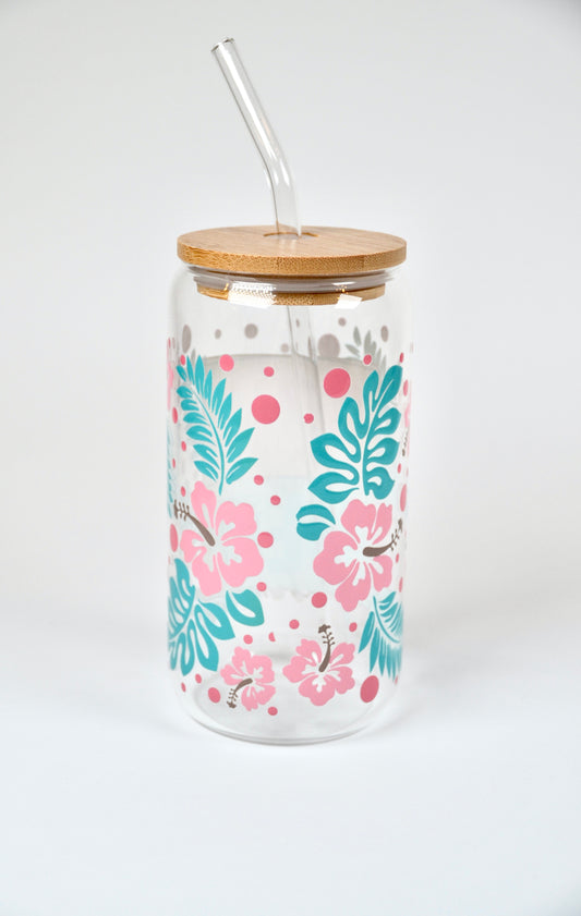 Glasbecher Summer Vibes Bambusdeckel Glasstrohhalm 500ml | useful Beauty - useful Beauty 