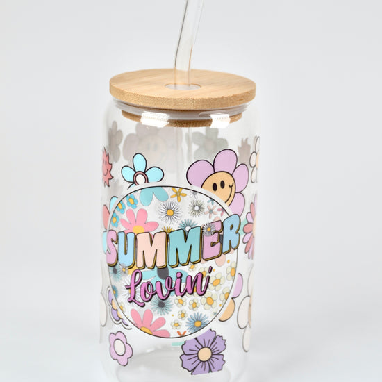 Glasbecher Summer Lovin Bambusdeckel Glasstrohhalm 500ml | useful Beauty - useful Beauty 